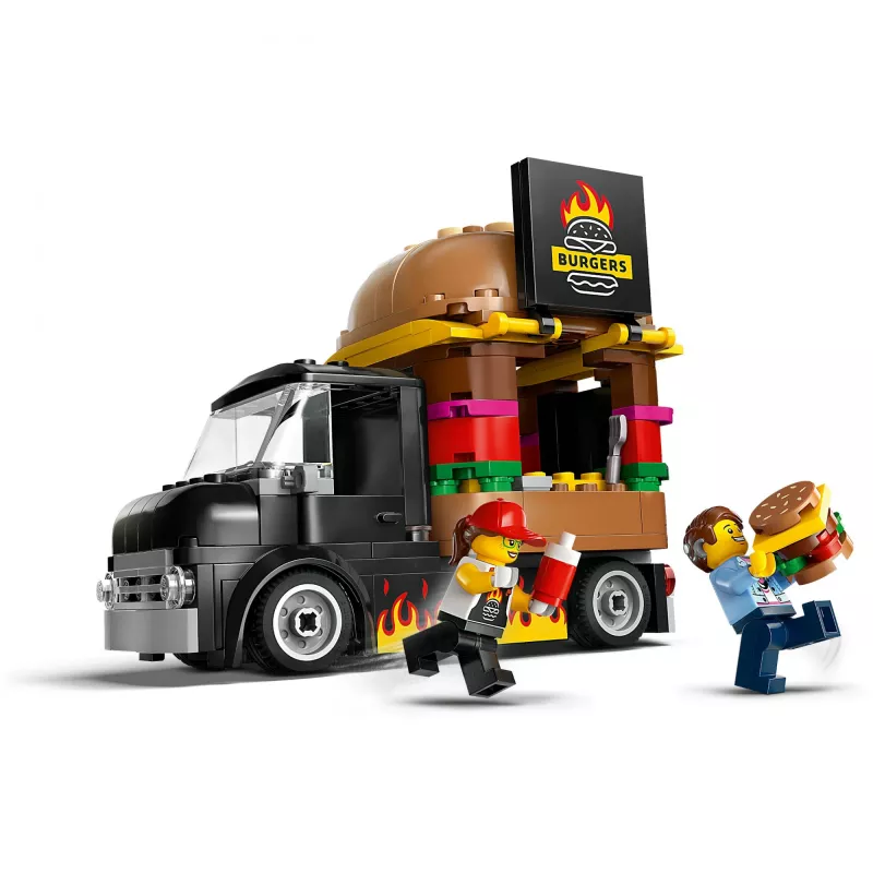 LEGO City Furgoneta de hamburguesas, camión de comida, juguete para niños y niñas a partir de 5 años, vehículo de construcción, set de cocina con minifigura de vendedor y accesorios