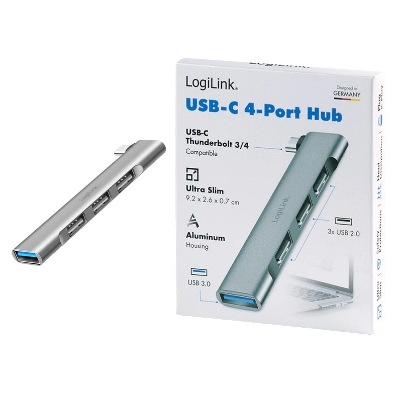 Hub LogiLink USB 3.2 Gen1 4 puertos USB-C 1x USB3.0 AF 3x USB2.0 AF UA0437