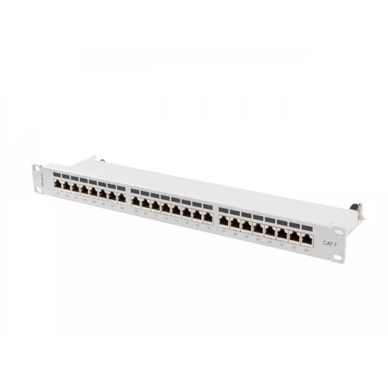 Panel de parcheo Lanberg PPS7-1024-S de 19 pulgadas 1U, 24 puertos, Cat7, FTP apantallado, gris