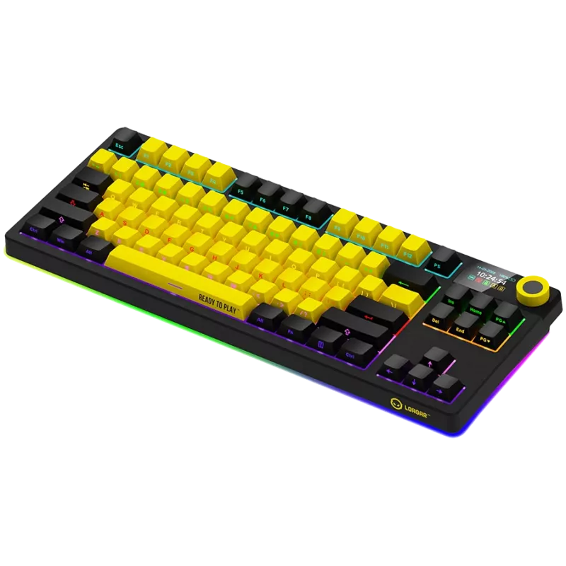 LORGAR KBP70TKLW, Teclado gaming mecánico TKL inalámbrico Pro, Negro/Amarillo, distribución EN