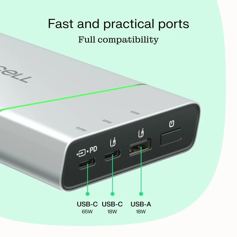 Batería portátil Green Cell BPLGC20P 20800 mAh litio-ion, USB-C PD 65W, 2x USB-C + 1x USB-A, carcasa de aluminio