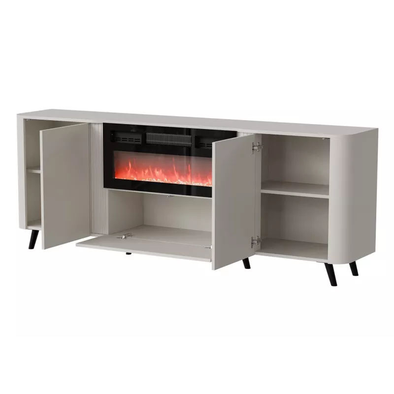 Cómoda Cama Meble Volare 200 x 39 x 75 cm, acabado cashmere, cuerpo de aglomerado, chimenea integrada