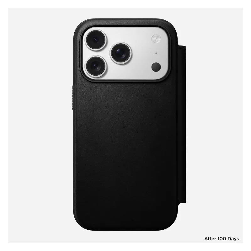 Funda de cuero para móvil Nomad Modern Leather Folio para iPhone 17 Pro, 16 cm (6,3 inch), negra, 4 compartimentos para tarjetas
