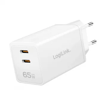 Adaptador de toma USB doble 65W, 2xUSB-C, blanco