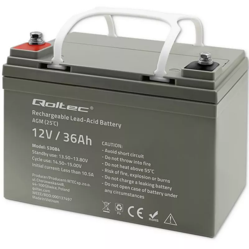 Batería SAI AGM sellada QOLTEC 53084 12V 36Ah LongLife