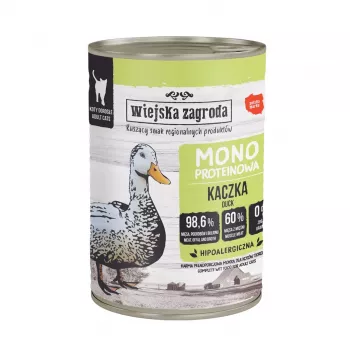 Alimento húmedo wiejskazagroda monoproteico pato 400 g — paté de pato monoproteico, gatos adultos, 77,8 % humedad