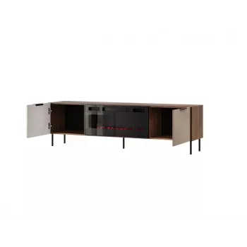 Mueble TV Cama Meble ALMERA 180,5×42×52,5 cm nogal/cashmere con chimenea negra