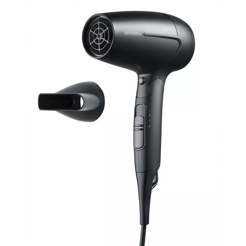 Secador de pelo SEVERIN HT 0159 — 1600 W, doble tensión 110/220–240 V, 2 velocidades, botón de aire frío, cable de 1,8 m, negro