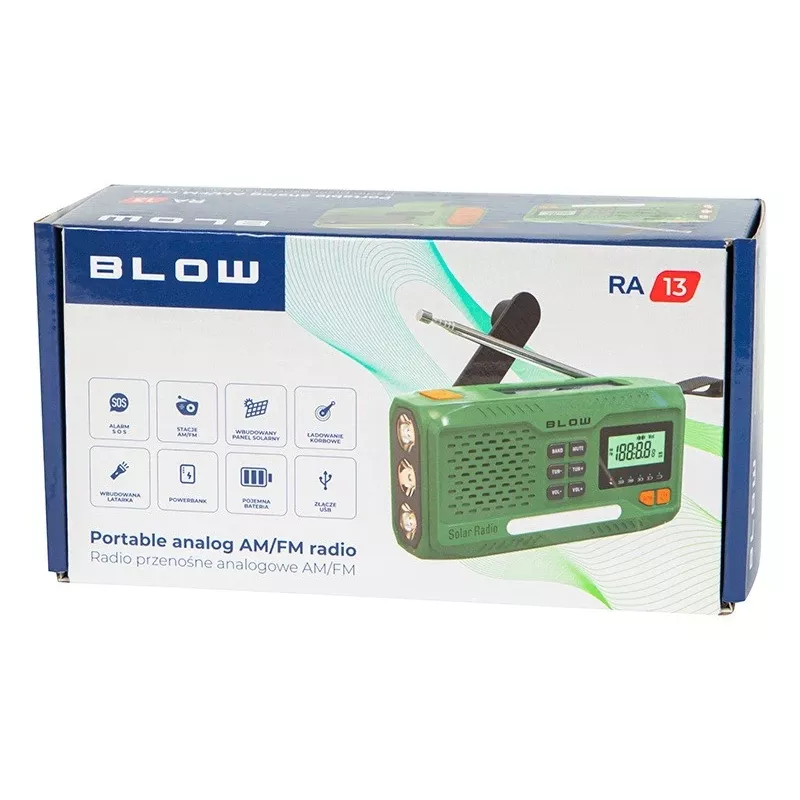 Radio AM/FM solar portátil BLOW RA13 77-551# – ligera, carga solar sin pilas