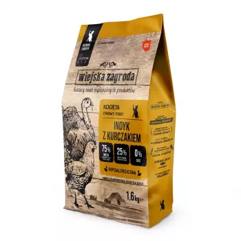 Pienso seco para gatos wiejskazagroda pavo con pollo para gatitos 1,6 kg – alimento completo, 44 % proteína, 17 % grasa