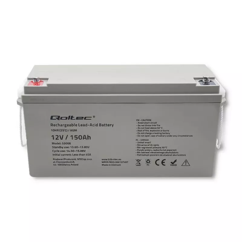 Qoltec 53068 batería AGM | 12V | 150Ah | máx. 2250A