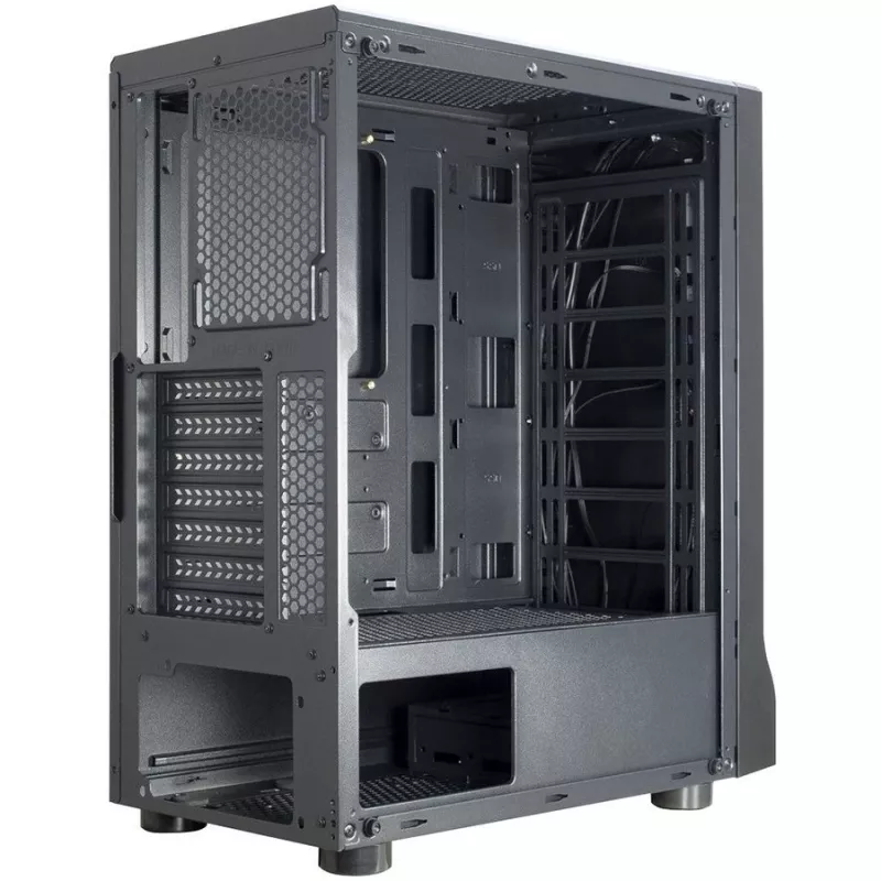 Caja INTER-TECH A-3411 Creek torre gaming, ATX, 1xUSB3.0, 2xUSB2.0, fuente de alimentación opcional, panel lateral con ventana, iluminación LED frontal, LED RGB integrado, negro