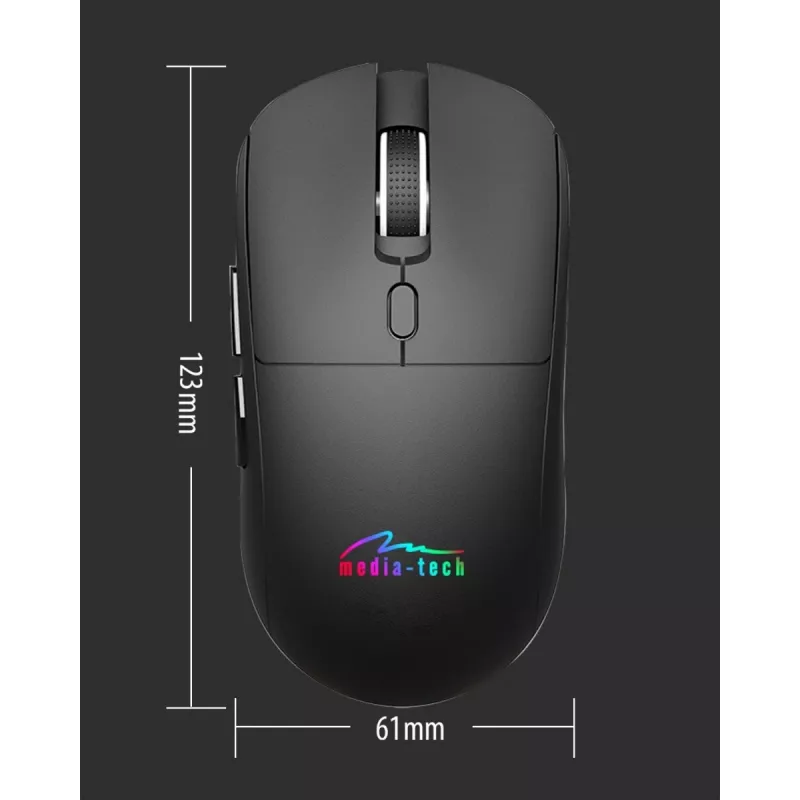 Ratón inalámbrico MEDIA-TECH MT1124 BT/RF Silent & Recharge — ambidiestro, 3200 DPI, Bluetooth + 2,4 GHz USB, 6 botones, recargable