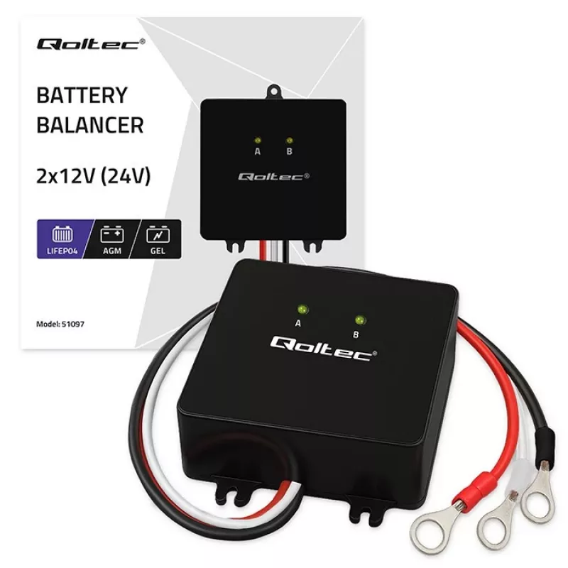 Ecualizador de tensión de batería QOLTEC 51097 para baterías de 24V (2×12V), corriente de ecualización 5A