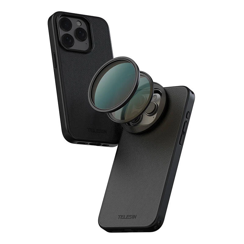 Carcasa con marco magnético para filtros Telesin para iPhone 15 Pro