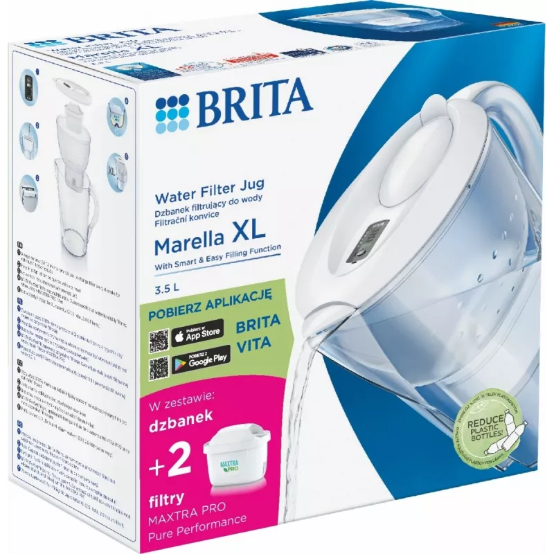 Jarra filtrante BRITA Marella XL con capacidad de 3,5 L y 2 cartuchos Maxtra+ Pro