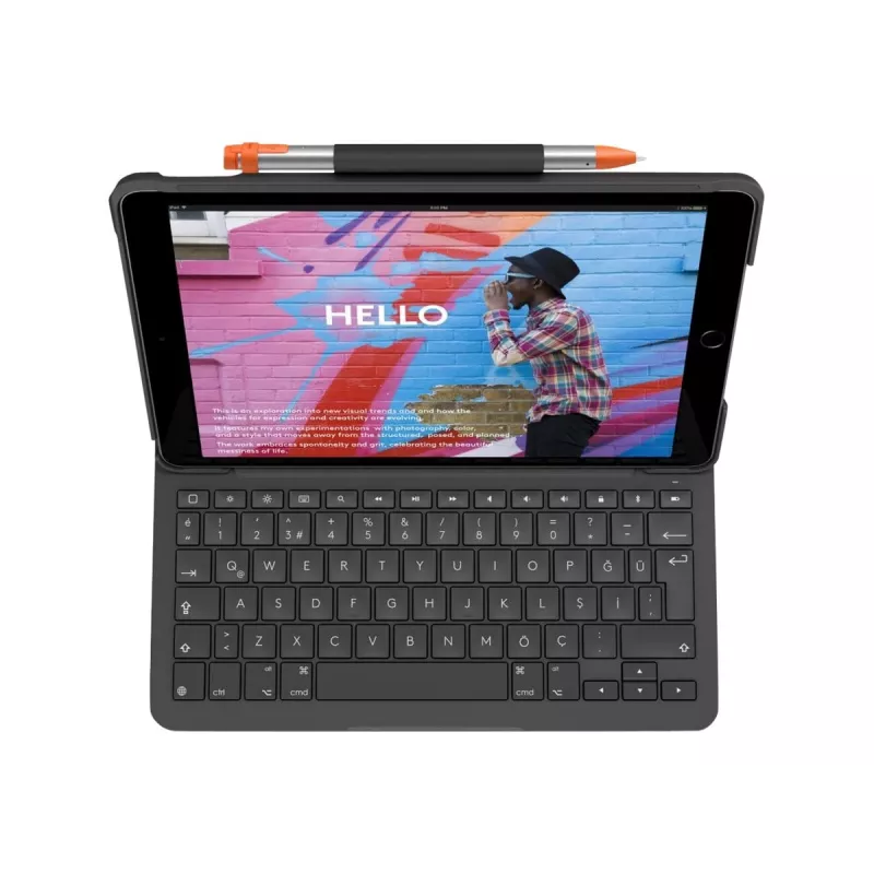 Teclado Logitech Folio delgado QWERTY danés finlandés noruego sueco Bluetooth gris
