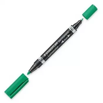 Rotulador permanente Staedtler Lumocolor Duo punta fina/punta redonda verde