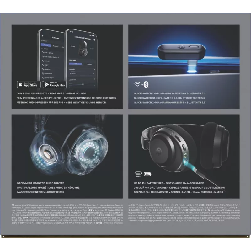 SteelSeries Arctis Nova 3P Wireless auriculares gaming inalámbricos, Bluetooth/2,4 GHz, negros