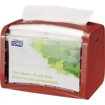Dispensador de servilletas Tork Xpressnap 272612 modelo de mesa rojo, para servilletas plegadas, unidad de mostrador robusta