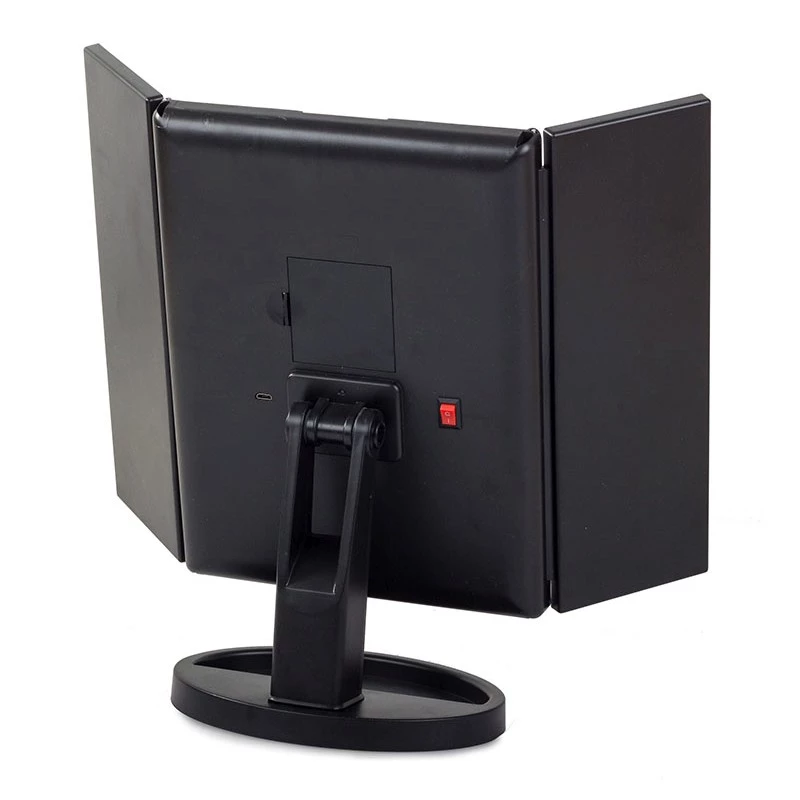 Espejo de maquillaje Extralink, aumentado, negro, plegable, con luz trasera, con soporte