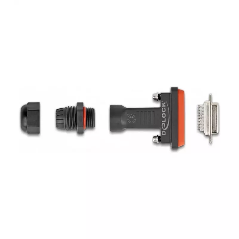 DeLOCK D-Sub HD de 26 pines conector hembra IP67 impermeable negro naranja