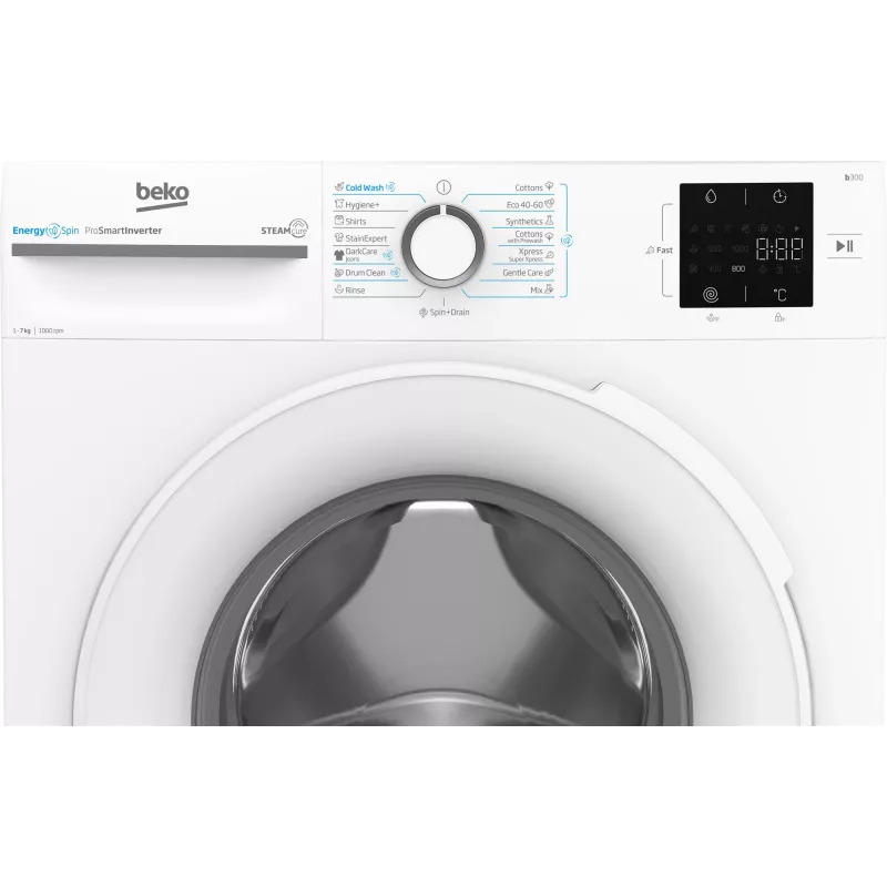 Lavadora BEKO BM3WFSU37013WW, 7 kg, clase energética A, 49,6 cm, 1000 rpm, motor inverter, Steam Cure