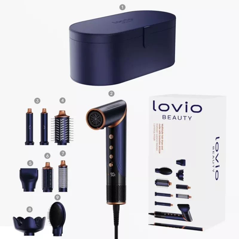 Secador de pelo y rizador multistyler Lovio LVHS001BL con función combinada de aire caliente y estilismo