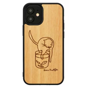Funda para móvil Man and Wood para iPhone 12 mini — gato impreso con pez rojo