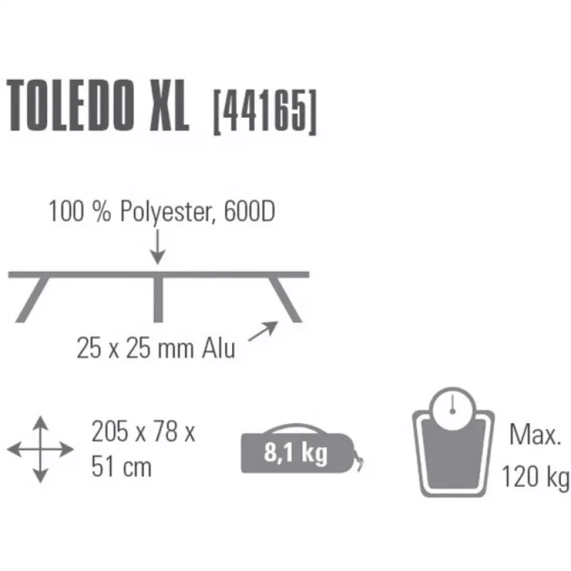 Cama de campaña Toledo XL 44165, cama de camping gris
