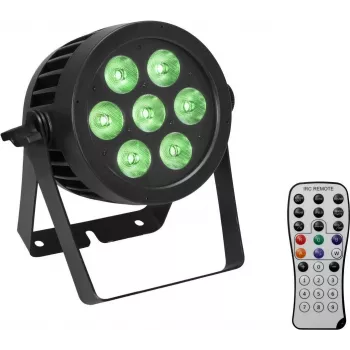 Luz PAR LED EUROLITE 7x8W QCL Spot — LEDs RGBW 7x8W, luminaria compacta para escenario/estudio