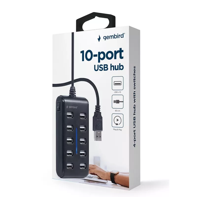 Hub USB Gembird UHB-U2P10P-01 — hub USB 2.0 de 10 puertos