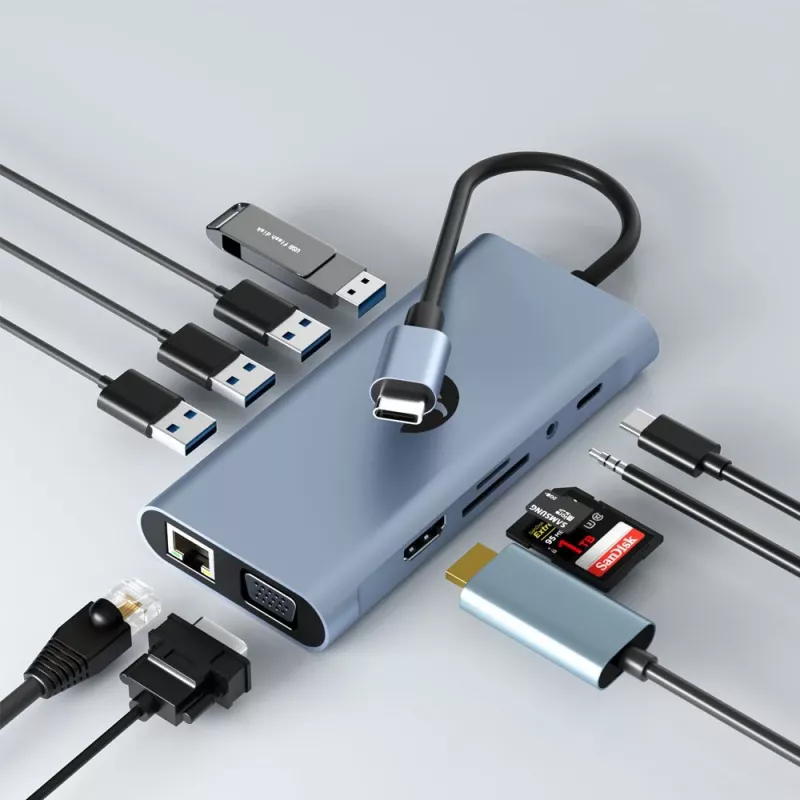 Adaptador USB-C 11 en 1 Hawk HW-HUB1101 — hub multipuerto con 11 conexiones