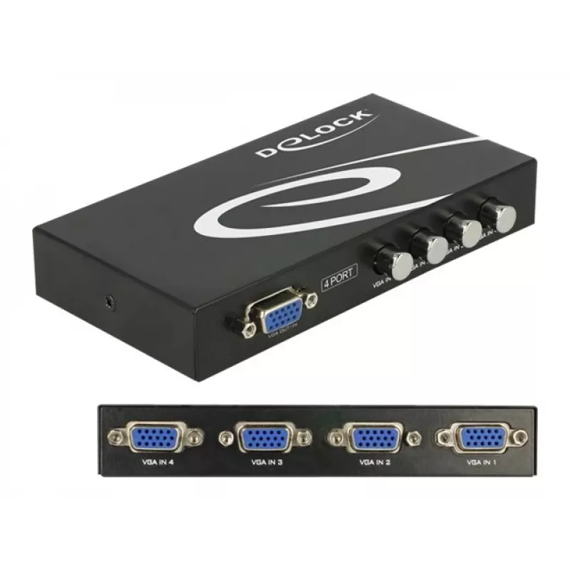 Conmutador DeLock VGA 4 puertos manual bidireccional - Conmutador de pantalla - 4 x VGA - sobremesa (87635)
