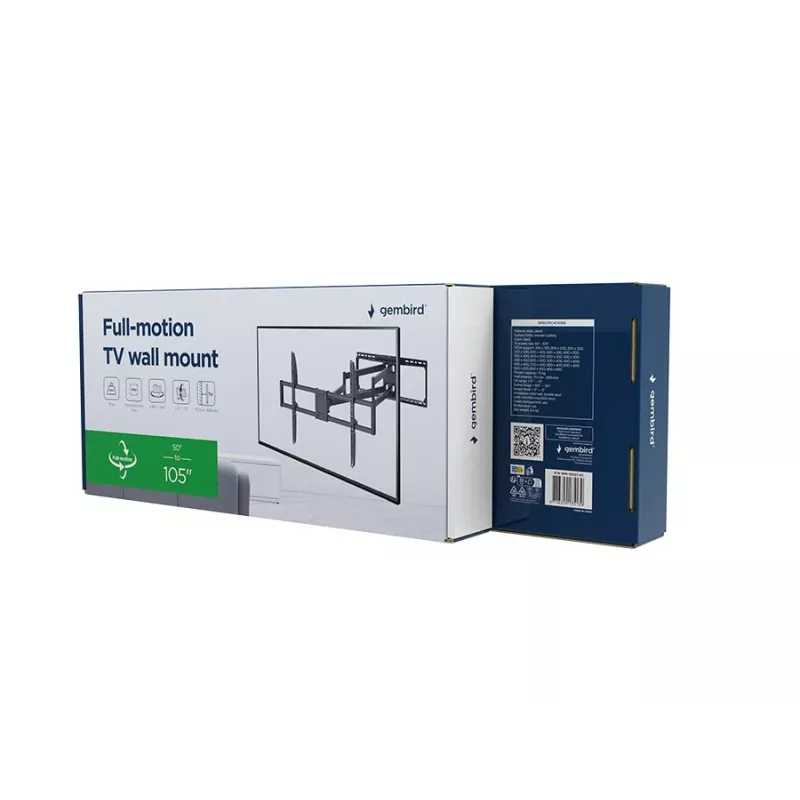 Soporte de pared para TV con movimiento completo GEMBIRD WM-105ST-01 para televisores de 50–105 inch, soporte de acero orientable, máx. 75 kg, VESA 200x100–900x600