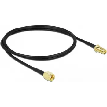 DeLOCK - Cable prolongador de antena - RP-SMA (M) a RP-SMA (H) - 1 m - coaxial - negro - tornillos de mariposa