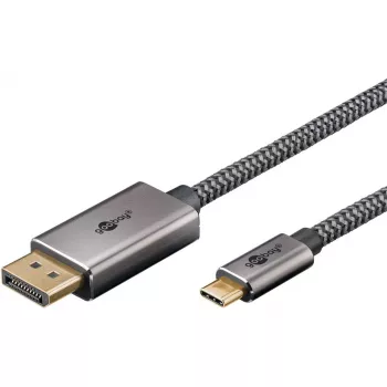 Cable adaptador USB, conector macho USB-C > conector macho DisplayPort, 4K 60Hz (negro/plata, 1 metro, cable trenzado)