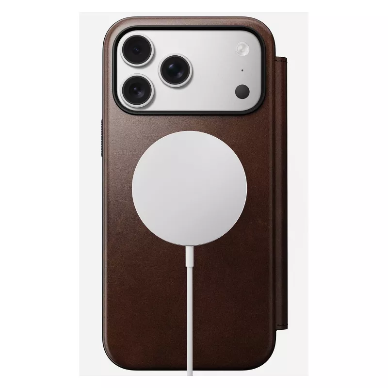 Funda para móvil Nomad Modern Leather Folio para iPhone 17 Pro Max — marrón, cuero, pantalla de 6,3