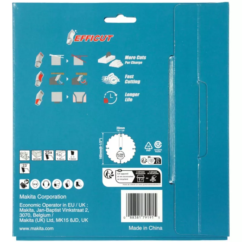 Makita Efficut B-62985-2 hojas de sierra circular, 165 x 20 mm, 25 dientes, 2 uds.