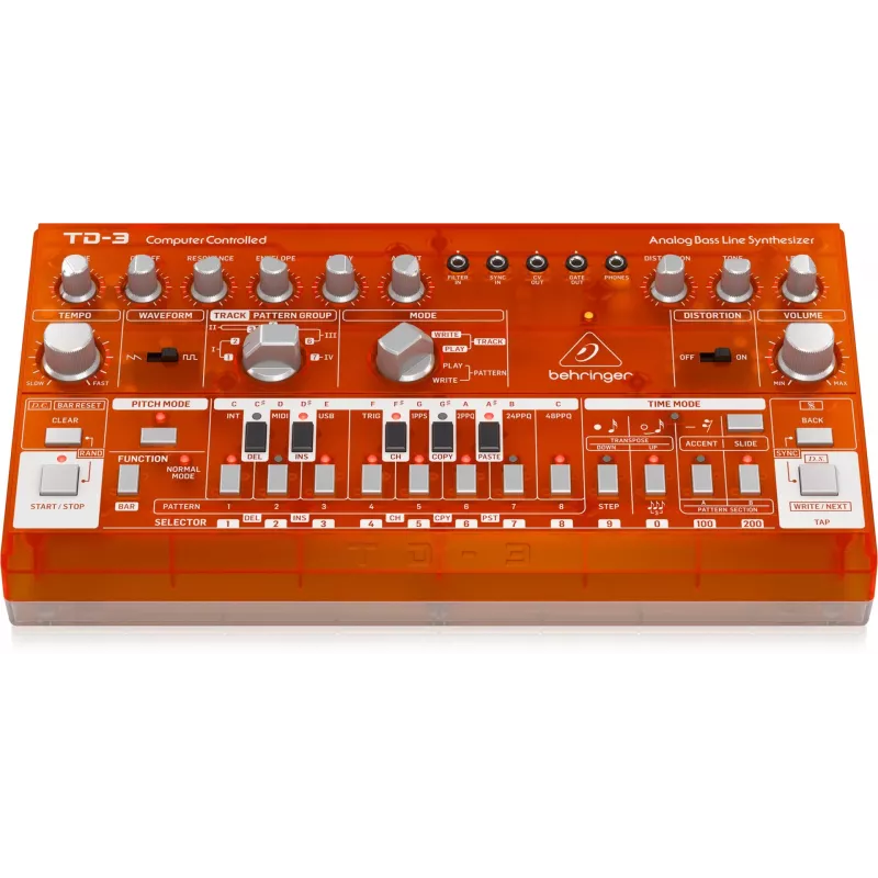 Behringer TD-3-TG sintetizador analógico de líneas de bajo, naranja transparente