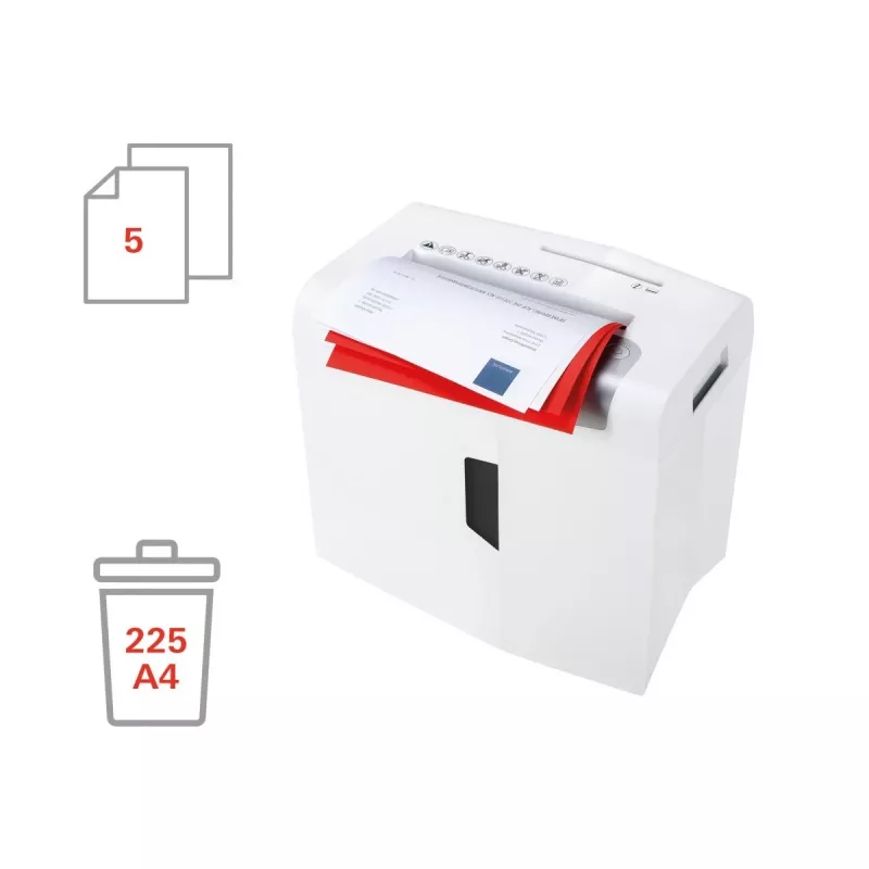 Destructora de documentos HSM X5 corte en partículas P-4, 22 cm de ancho de trabajo, partículas de 4,5 mm, capacidad 5 hojas, contenedor 18 l