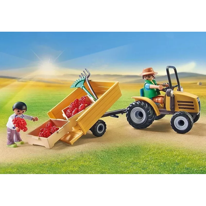 Playmobil 71442 Country: Tractor con remolque y depósito de agua – Cosecha fresca en la granja – Descubre el medio ambiente jugando – Juego de rol imaginativo
