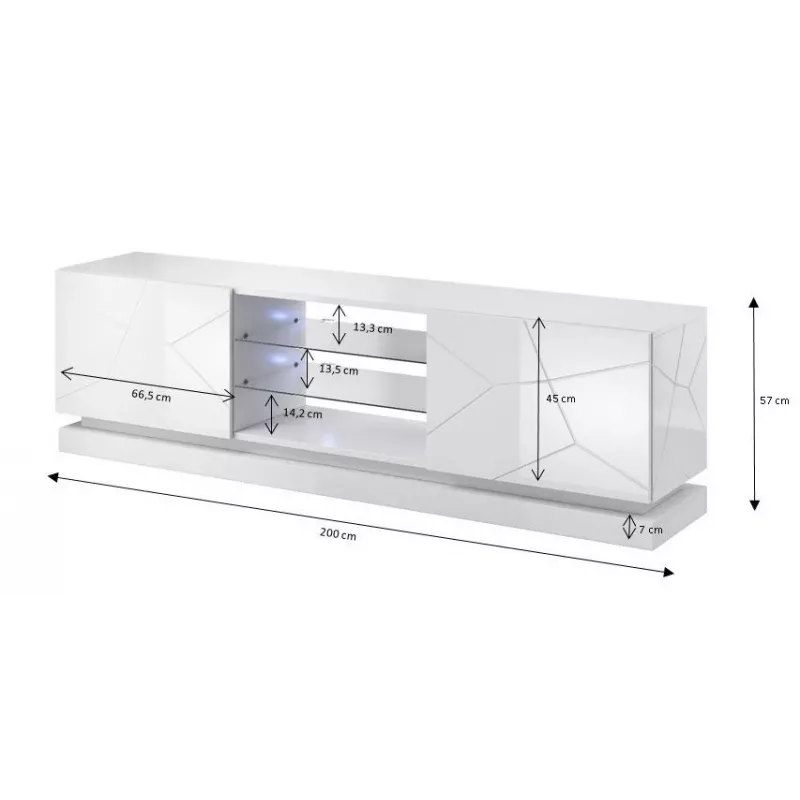 Mueble de TV Cama QIU 200 MDF blanco brillante/blanco brillante