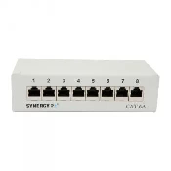 Panel de parcheo 8xTP, CAT6A, 500 MHz, montaje en superficie, gris claro, Syner (S216314)