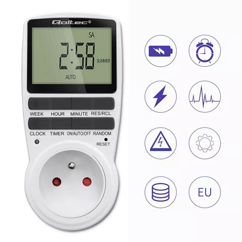 Temporizador electrónico QOLTEC PC0628 con pantalla LCD, cuenta atrás de 24 horas