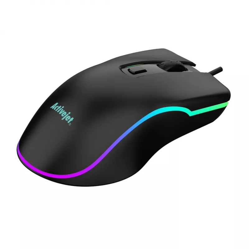 Ratón gaming con cable calefactado ActiveJet AMY-W390 — ambidiestro, óptico 2000 DPI, USB Type-A, 4 botones, negro