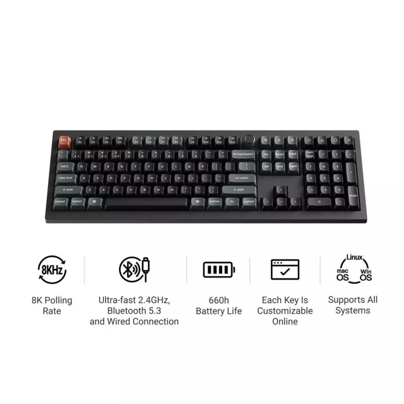 Teclado mecánico Full-Size Keychron V6 Ultra 8K — QWERTY, Bluetooth, RGB, negro