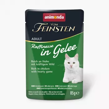 ANIMONDA Vom Feinsten Adult Raffinesse en gelatina con pollo y caza - Comida húmeda para gatos - 85 g