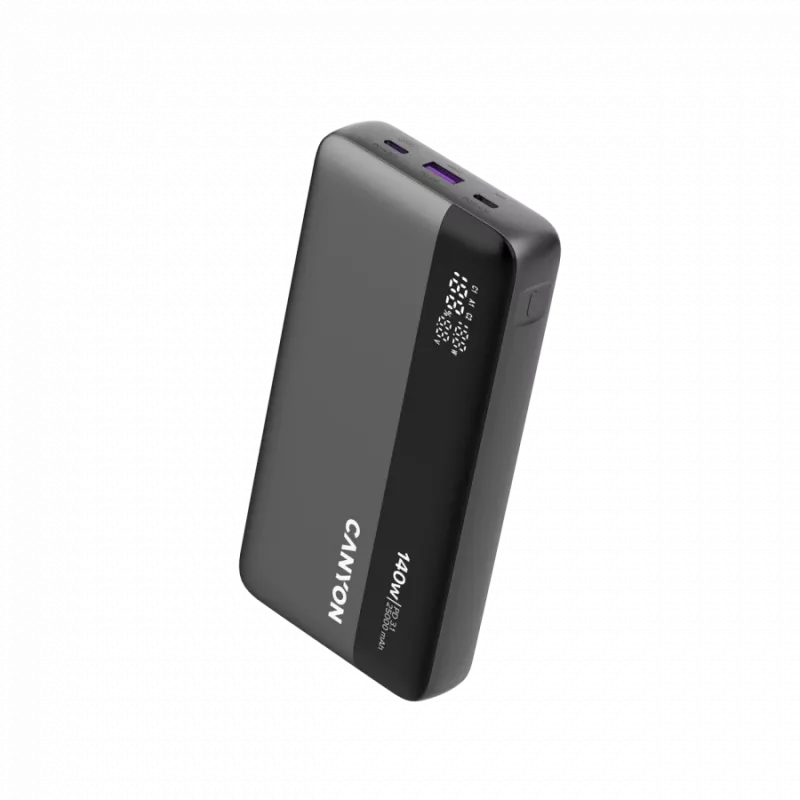 CANYON Batería externa PB-240, 25000mAh PD140W con pantalla, tamaño 160,0x82x27 mm, peso 508±10g, Gris oscuro