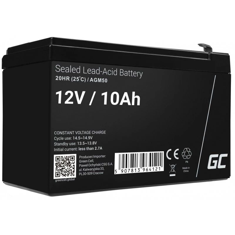 Batería SAI Green Cell AGM50 12 V 10 Ah VRLA AGM, 65×151×95 mm, 2,45 kg, negra